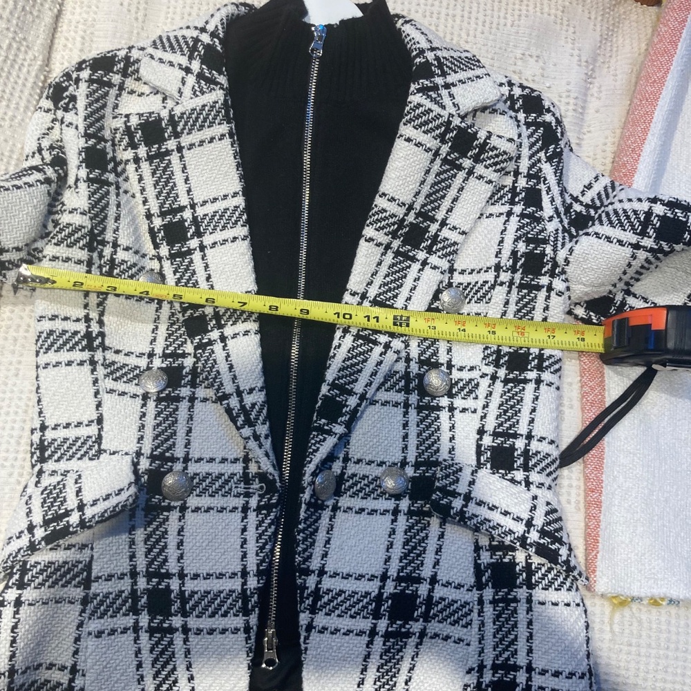 Central Park West Plaid Black & White Jacket with Removable Vest Small - Picture 11 of 13